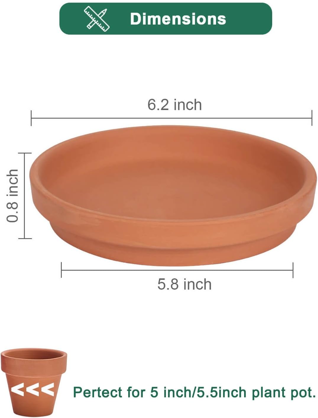 6 Inch Terracotta Plant Saucers, 6 Pack Small Clay Trays for Pots | 6 pack small terracotta planter saucers for 6 and