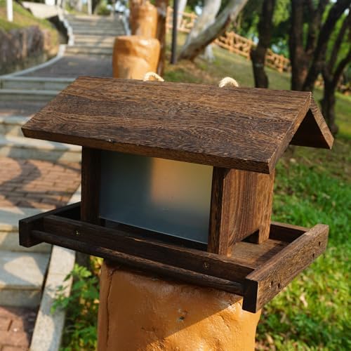 Hanging Wooden Bird Feeder Outdoor Large Capacity Wood Birdfeeder with Surface Treatment for Feeding Outside Garden Wild Birds Finches Robin Sparrow Blue Jay Chickadees