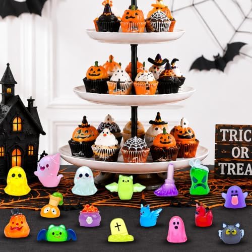 54 Pcs Halloween Luminous Mini Resin Figures Ghost Miniature Figurines