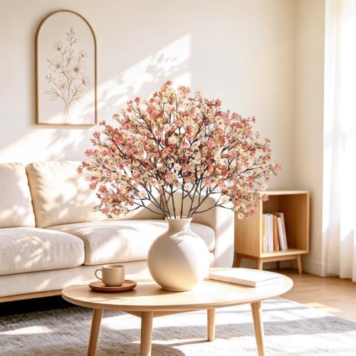 15Pcs Baby's Breath Artificial Flowers, Silk Gypsophila Stems, Beige Brown