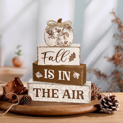 Yousoontic 4 Pcs Fall Pumpkin Figurines Set, Rustic Farmhouse Decor