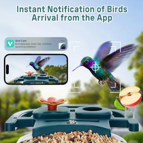 Bird Feeder with Camera Solar Powered, 2K HD Birds Feeder Camera for Outdoors, Instant Motion Detection & Alerts, AI Smart Identify Birds Species, Gifts for Mom Dad and Bird-Lovers(Cyan-Blue)