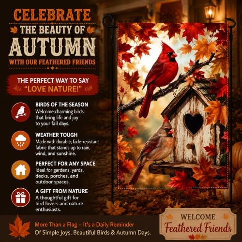 Fall Decor - Cardinal Bird Fall Garden Flag | Thanksgiving Decorations