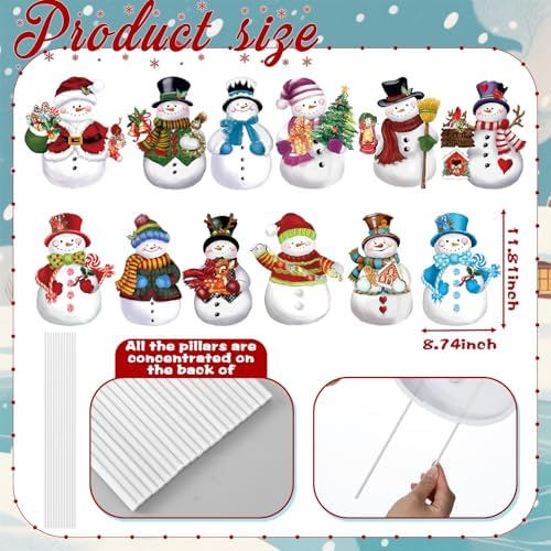 Bencailor 12 Pcs Christmas Snowman Yard Signs with Stakes Decorations