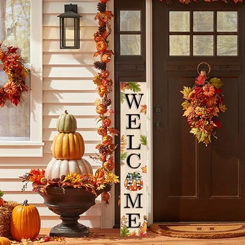 Fall Welcome Sign 47 inch Autumn Pumpkin Vertical Wooden Porch Sign Front Door Decorate For Garden Home Yard Farmhouse Thanksgiving Decor