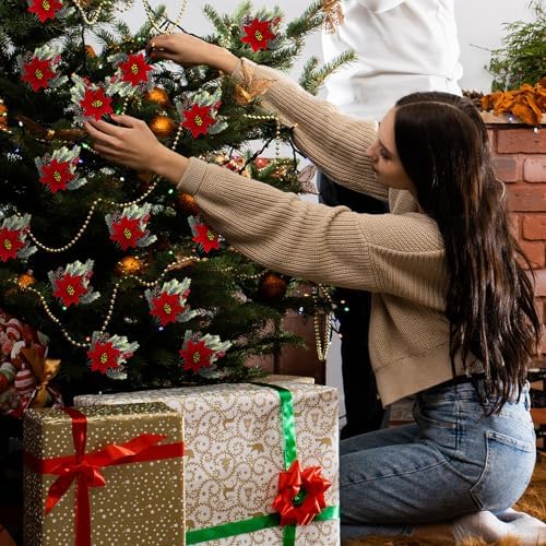 4 Pcs 13.4'' Velvet Poinsettias Artificial Christmas Flowers Outdoor