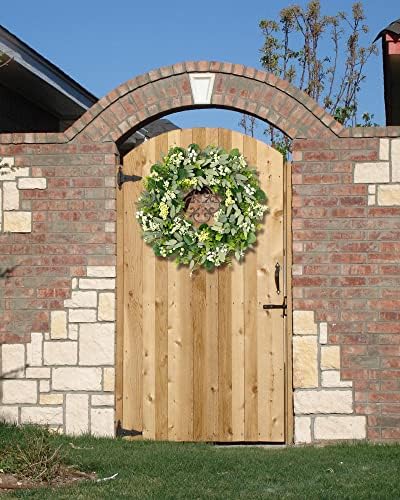 Vlorart 24-26 Inch Artificial Spring Summer Greenery Christmas Wreaths for Front Door Green Eucalyptus Leaf Wreath Decor Boxwood with Big Berries for Farmhouse Outside Year Round