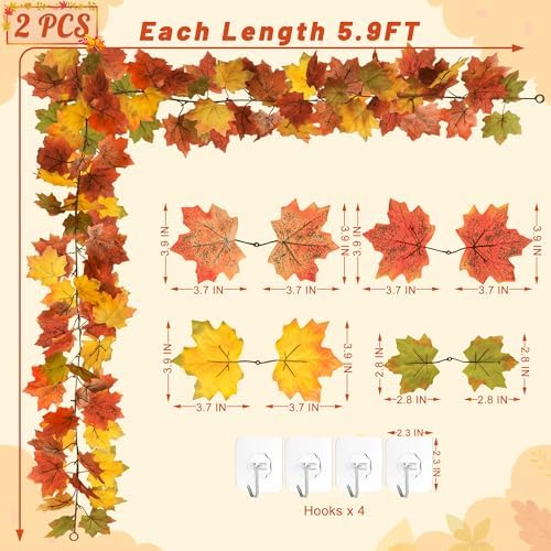 2Pack 11.8FT Fall Maple Leaf Garland Yellow Green Thanksgiving Fall Decor