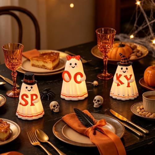 Wondise Spooky Ghost Halloween Flameless Candles with 6hrs Timer