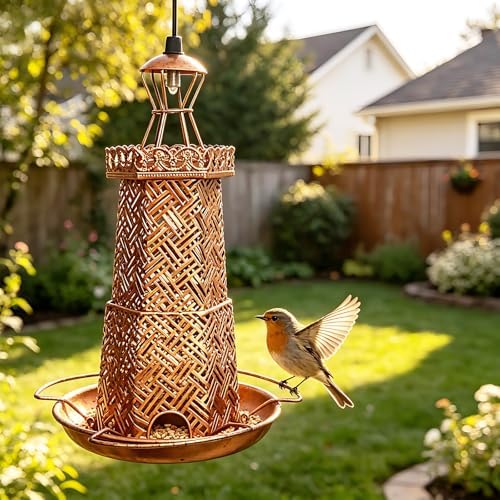 2 Pack Lighthouse Bird Feeder with Decorative Solar Light Garden Decor