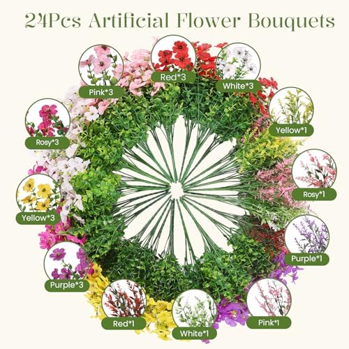 SHareconn 24 Bundles Artificial Flowers for Outdoors UV Resistant Decor