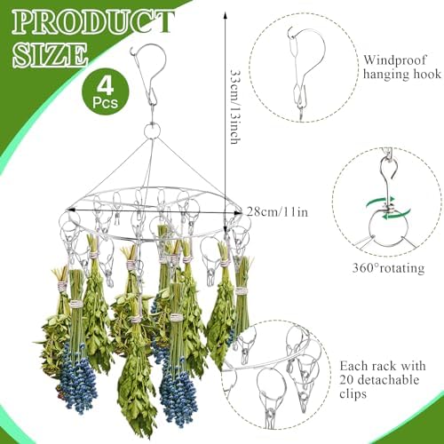 Round Herb Drying Rack for Drying Spices, Rustproof Dryer with 20 Hooks