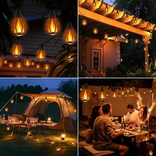 iBaycon Solar Flame String Lights, 27FT 10 LED Bulbs Waterproof, Warm White