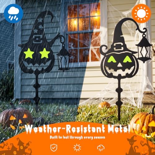 KODIBO Halloween Docorations Outdoor 4-Pack Metal Pumpkin Yard Stakes