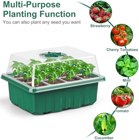 12 Pack Seed Starter Tray, 144Cell Stater Kit with Humidity Dome Green