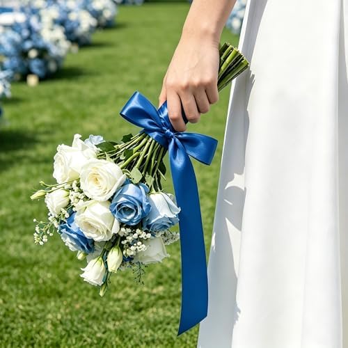 1In 30Yards Royal Blue Satin Ribbon for Flower Bouquet Graduation Wedding