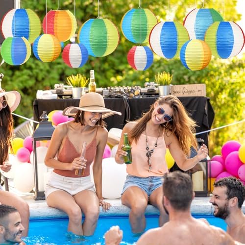 21Pcs Beach Ball Paper Lanterns Summer Luau Hawaiian Pool Party Decorations