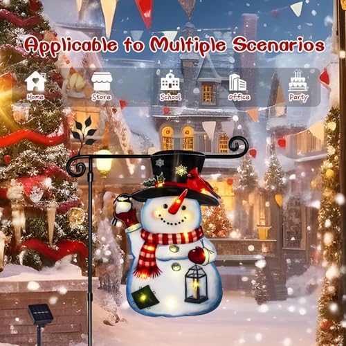 28x40 Lighted Christmas Snowman Garden Flag, 8 Modes Solar LED