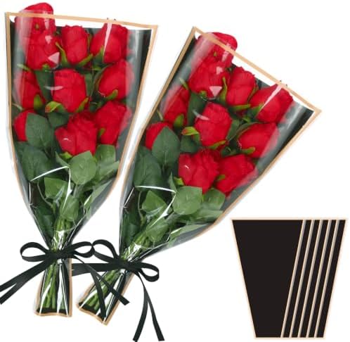 Jansun 40 Pcs Flower Wrapping Bags with Ribbon for Bouquet Packaging