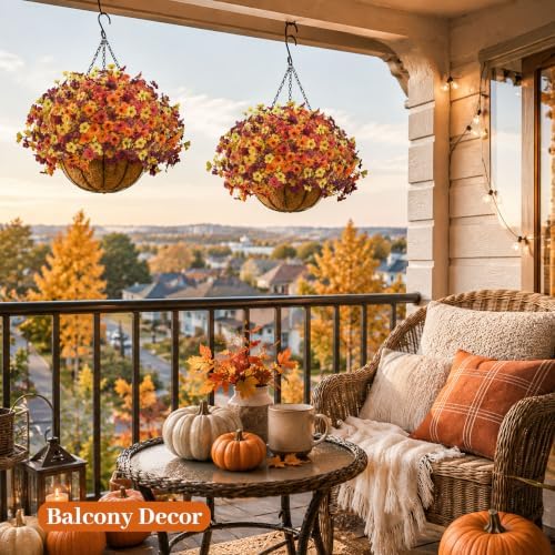 Der Rose 2Pcs Fall Artificial Flowers with Hanging Baskets for Outdoors