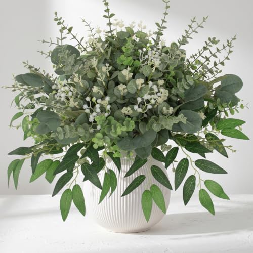 Hananona 135 Pcs Mixed Eucalyptus Leaves Stems Artificial Greenery Bulk
