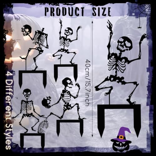 Geelin 4 Pcs Halloween Metal Skeleton Yard Stakes Skeleton Outdoor Decor