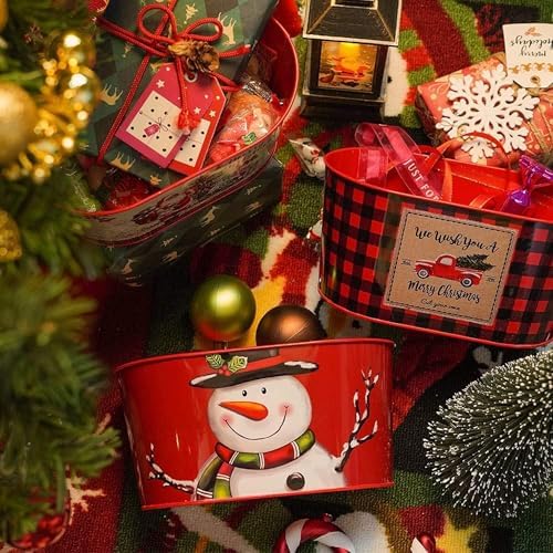 Putuo Decor Christmas Metal Buckets, 5 Pieces Christmas Metal Herb Garden Planter, Christmas Decorations Galvanized Tin Bucket Pails for Party Home Table Centerpieces Decor 7.9" L x 5.2" W x 4.3" H