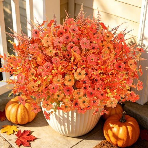 16PCS Artifcial Fall Flowers, Silk Flowers with Eucalyptus & Ferns