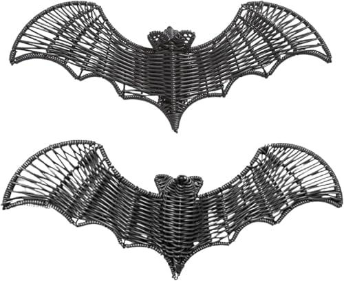 Black Woven Rattan Bat Ornament, 9.8in Hanging Halloween Decorations