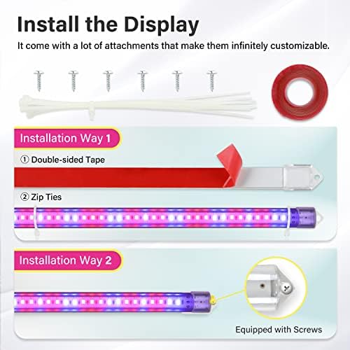 iPower 20W LED Grow Light Strips for Indoor Plants with Auto ON/Off 3/9/12H Timer 10 Dimmable Levels 48 LEDs Per Tube Sunlike Grow Lamp for Hydroponics Succulent, Red&Blue