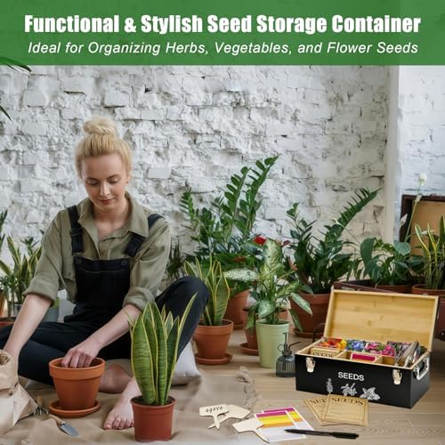 Natural Bamboo Seed Storage Organizer Box, Garden Tools Saving Kit