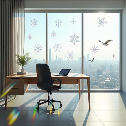 Snowflake Prism Window Collision Clings for Bird Strikes, 39 Pieces