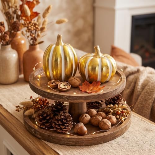 FESTGLOX 2Pcs Resin Pumpkin Figurines, Fall Thanksgiving Decor