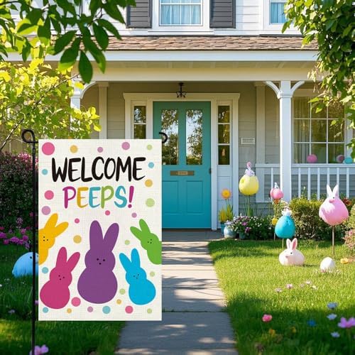 Welcome Easter Garden Flag 12x18in, Double Sided Bunny Flag for Yard