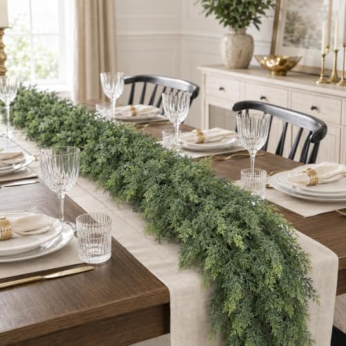 9FT 2PCS Christmas Cedar Garland Real Touch Greenery for Mantle Decor