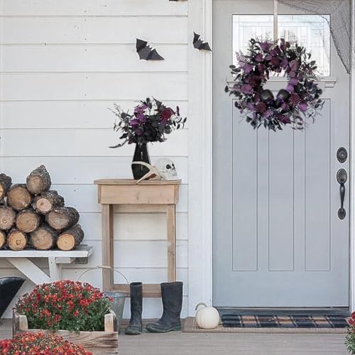 7 Piece 18 Inch Black and Purple Eucalyptus Halloween Floral Picks