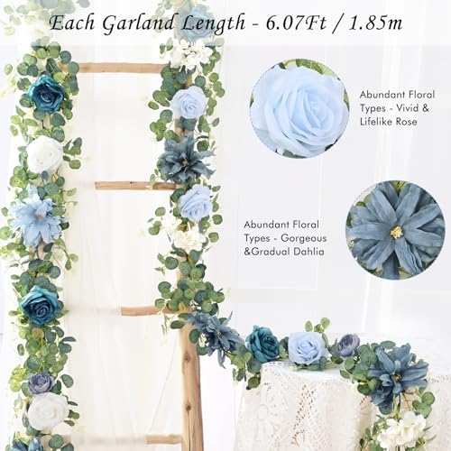 Waipfaru 2Pcs Eucalyptus Garland with Flowers, Flower Garland Decorations