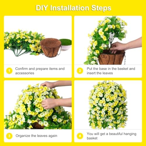 Artificial Flowers with Hanging Basket, Outdoor Faux Plants UV Resistant