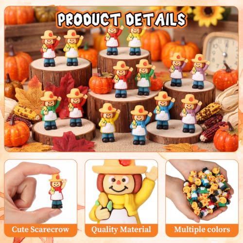 Beeveer 50 Pcs Fall Scarecrows Mini Figurines, Thanksgiving Corn Scarecrow