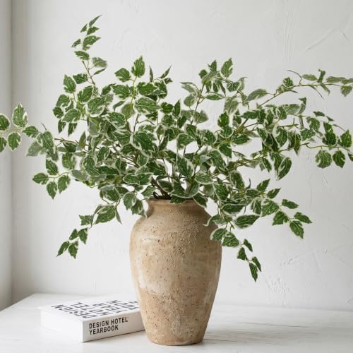 Daynight 12 Pcs Artificial Eucalyptus Leaves Stems, 35″ Long Stem Silk Plum Foliage Branches, Flexible Silk Faux Greenery for Farmhouse, Home, Kitchen and Table Centerpiece DIY Decor (12, Light Green)