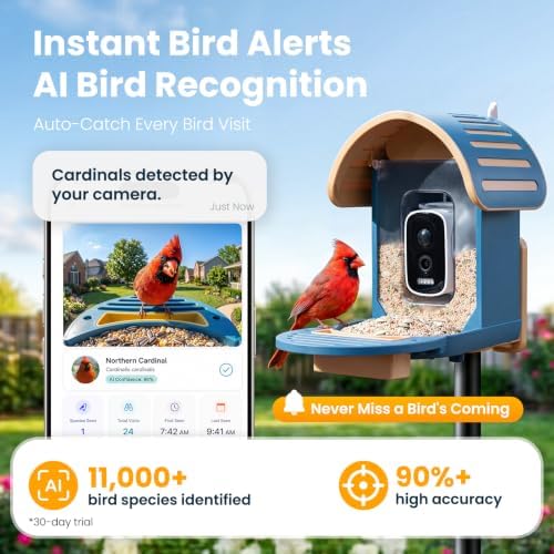 Smart Bird Feeder with Camera, Blue