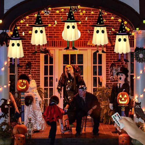 Halloween Decorations Outdoor, 3 Pack Hanging Light Up Ghosts
