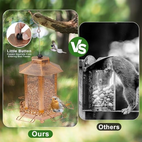 Lantern-Shaped Metal Bird Feeder for Outdoor Hanging, 5.1LB Large Capacity, Garden Decoration - Attracts Wild Birds, Durable Outdoor Bird Feeding Station for Garden Yard Outside Backyard
