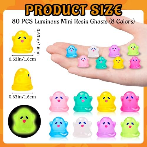 80 Pcs Halloween Luminous Mini Resin Ghost Figures Miniature Figurines