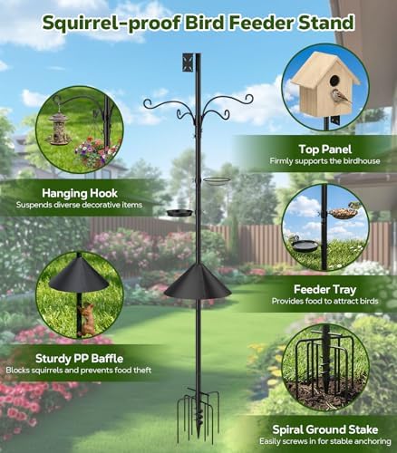 MoKo Bird Feeder Pole, 92 in Bird House Pole Squirrel Baffle 9 Prong Base