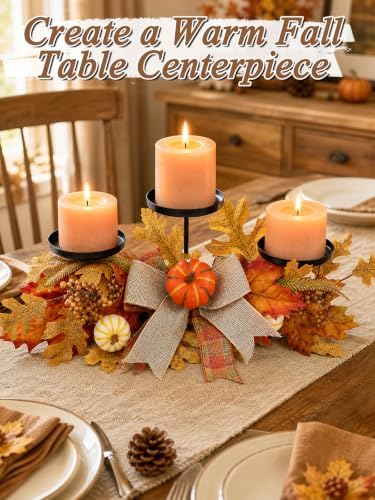 Alphatool Fall Centerpieces for Tables, 3 Candle Holders with Maple Leaves