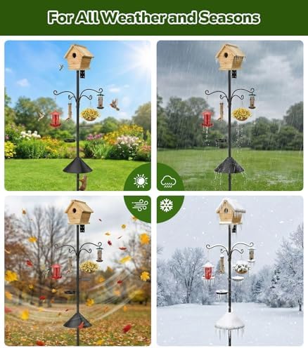 MoKo Bird Feeder Pole, 92 in Bird House Pole Squirrel Baffle 9 Prong Base