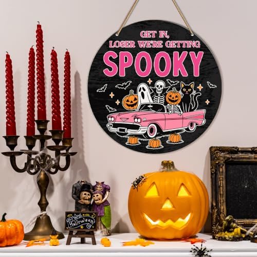 Pink Halloween Decor Spooky Season Wooden Hanging Door Sign Decor