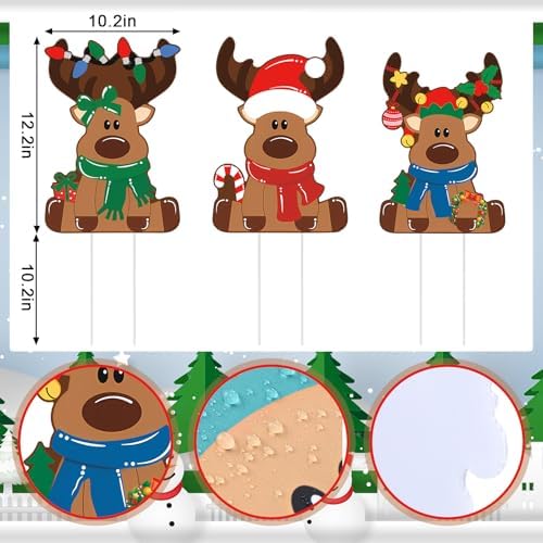 Weysat 3 Pcs Reindeer Christmas Yard Signs with Stakes, Elk Decoration