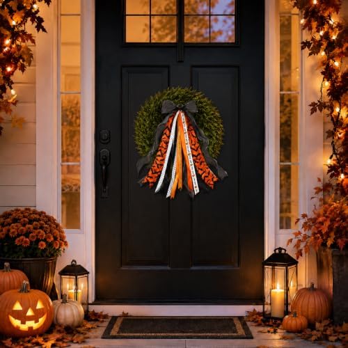 Halloween Wreath Sash Front Door Ribbon Bow Bat Streamer Decor